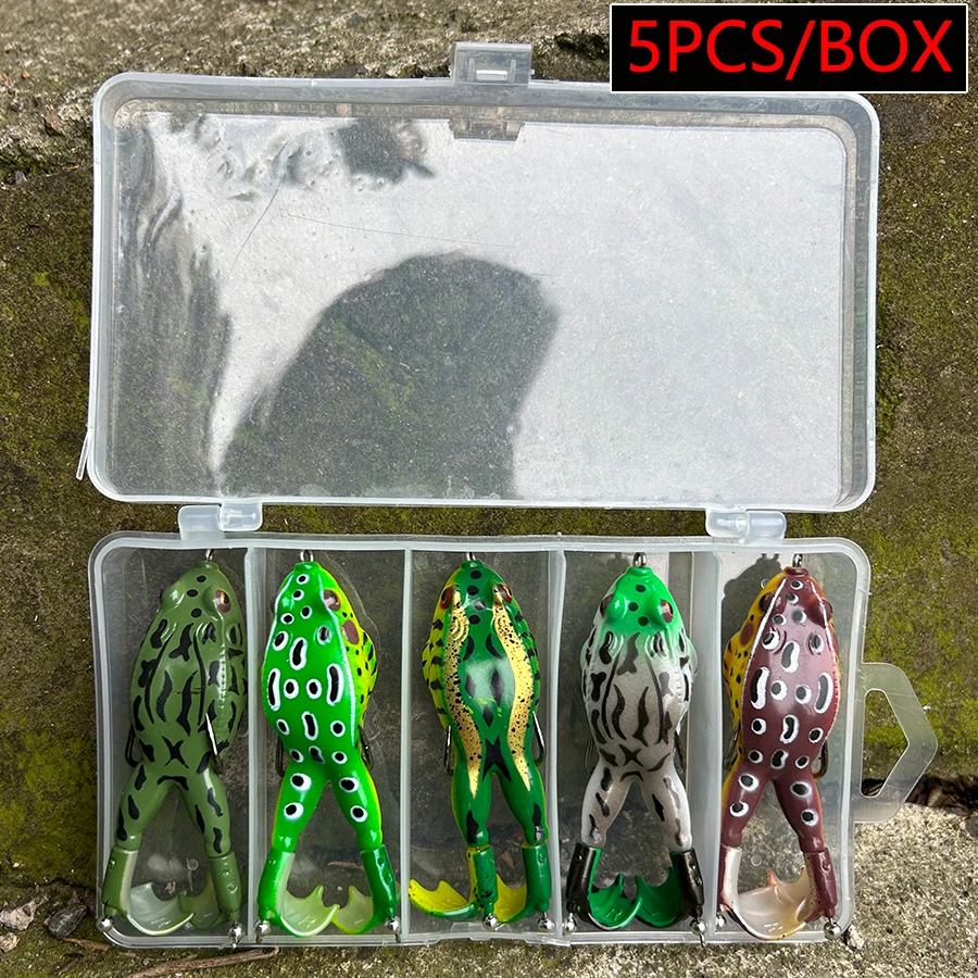 5 señuelos blandos de rana con doble hélice y patas, señuelos artificiales de superficie para pesca de lucio, pez cabeza de serpiente y carpa.