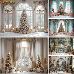 Mocsicka Photography Background Winter Christmas Window Forest Xmas Tree Snow Kids Family Portrait Decor Backdrop Photo Studio