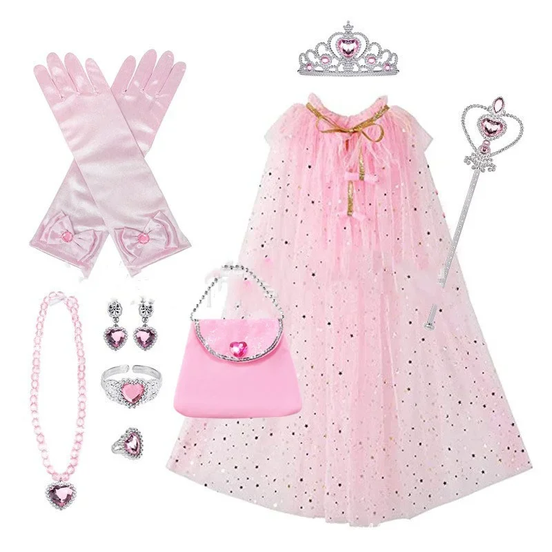Princess Cloak Set Crown Children's Princess Cloak Small Handbag Cloak Set Children's Day Gift Christmas Gift Cute and Elegant