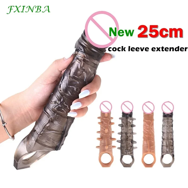 FXINBA 25cm funda extensora de pene grande reutilizable Comdom retardante funda para pene pene consolador masculino ampliadores juguetes sexuales para hombres