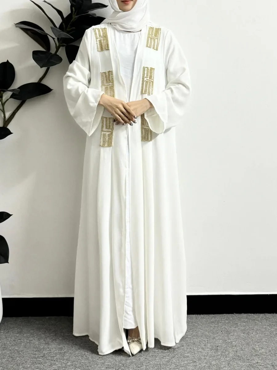 Muslim Kaftans Long Sleeve Beading Open Front Abaya Women Maxi Length Dress Islamic Clothing Muslim Abayas Women Jilbabs