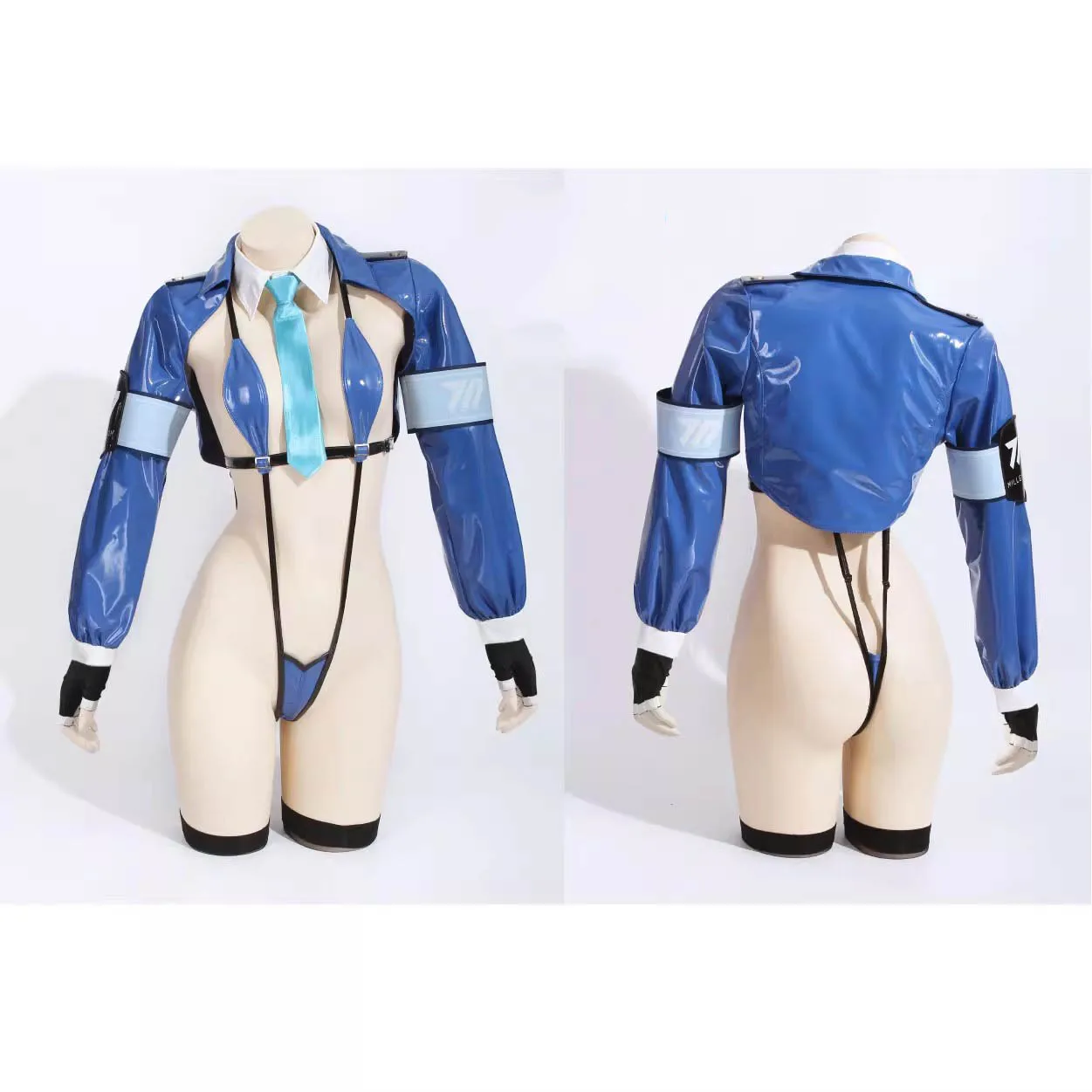 

Anime Blue Archive Asuma Toki Blue Leather MomoTalk Bodysuit policewoman Uniform Costume bikini Cosplay sexy roleplaying