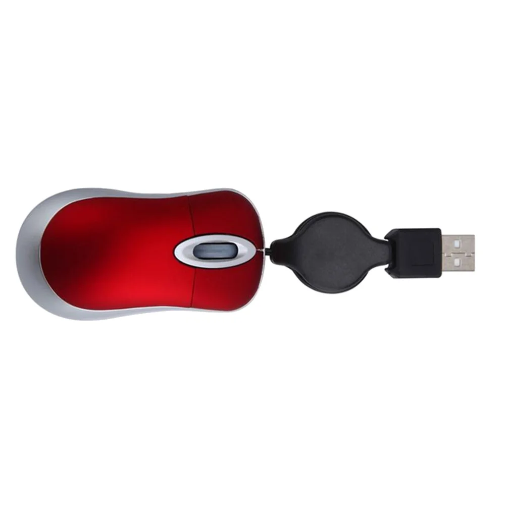 Câble rétractable pour Mini souris USB, 2 pièces, 0.7m, conception ergonomique pour les deux mains, Compatible avec les ordinateurs portables Mac, souris USB rouge