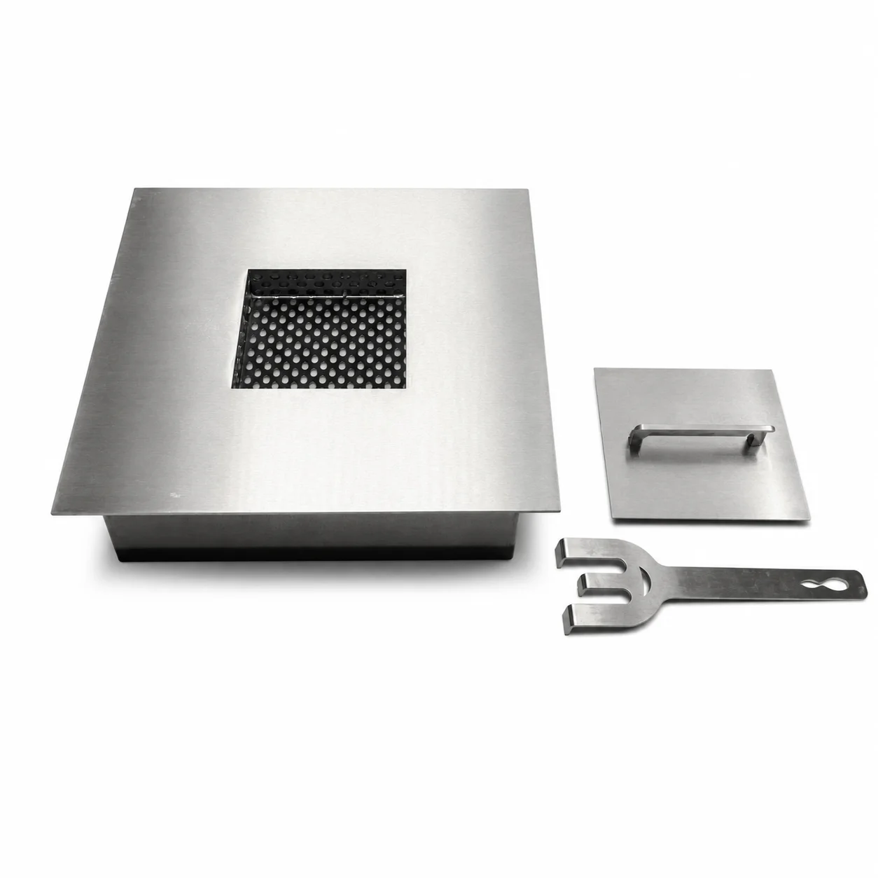 SXFireplace Silver Square Manual Bioethanol Burner Insert with Stainless Steel Burning Chamber and Extinguishing Lid