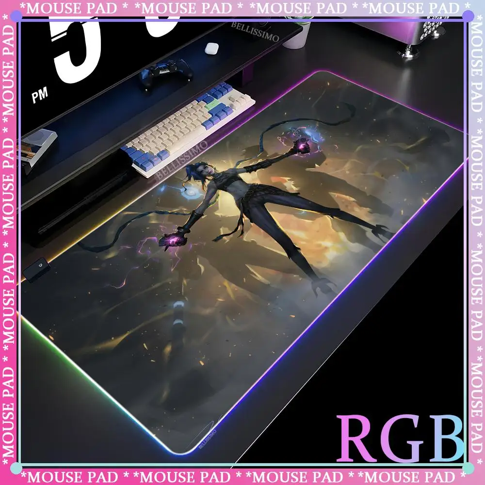 Imagem -03 - Rgb League of Legends Mousepad Tapetes de Mesa Grandes Acessórios para Jogos Led Mouse Pad Luminoso Gamer Jinx Anime Girl Led Tapete de Mesa