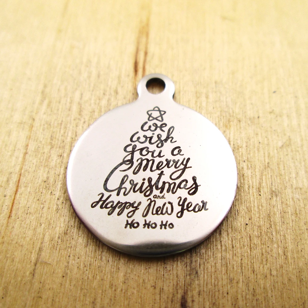 10pcs-we w ish you a merry christmas happy new yea stainless steel charms - Laser Engraved - Customized - DIY Charms Pendants