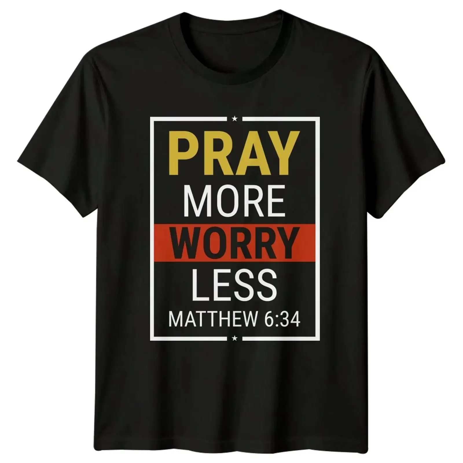 T Shirt Pray More Worry Less Matthäus Bibelvers christliches Geschenk für Sie und Ihn vintage Washed Stretched Soft Unisex