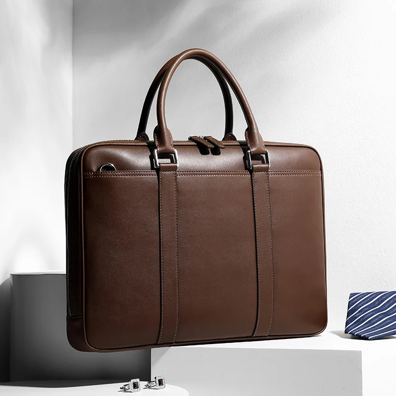 Bolsos de hombre de cuero auténtico, maletín informal de mano de negocios de gran capacidad, bolso cruzado Simple de un solo hombro para hombre