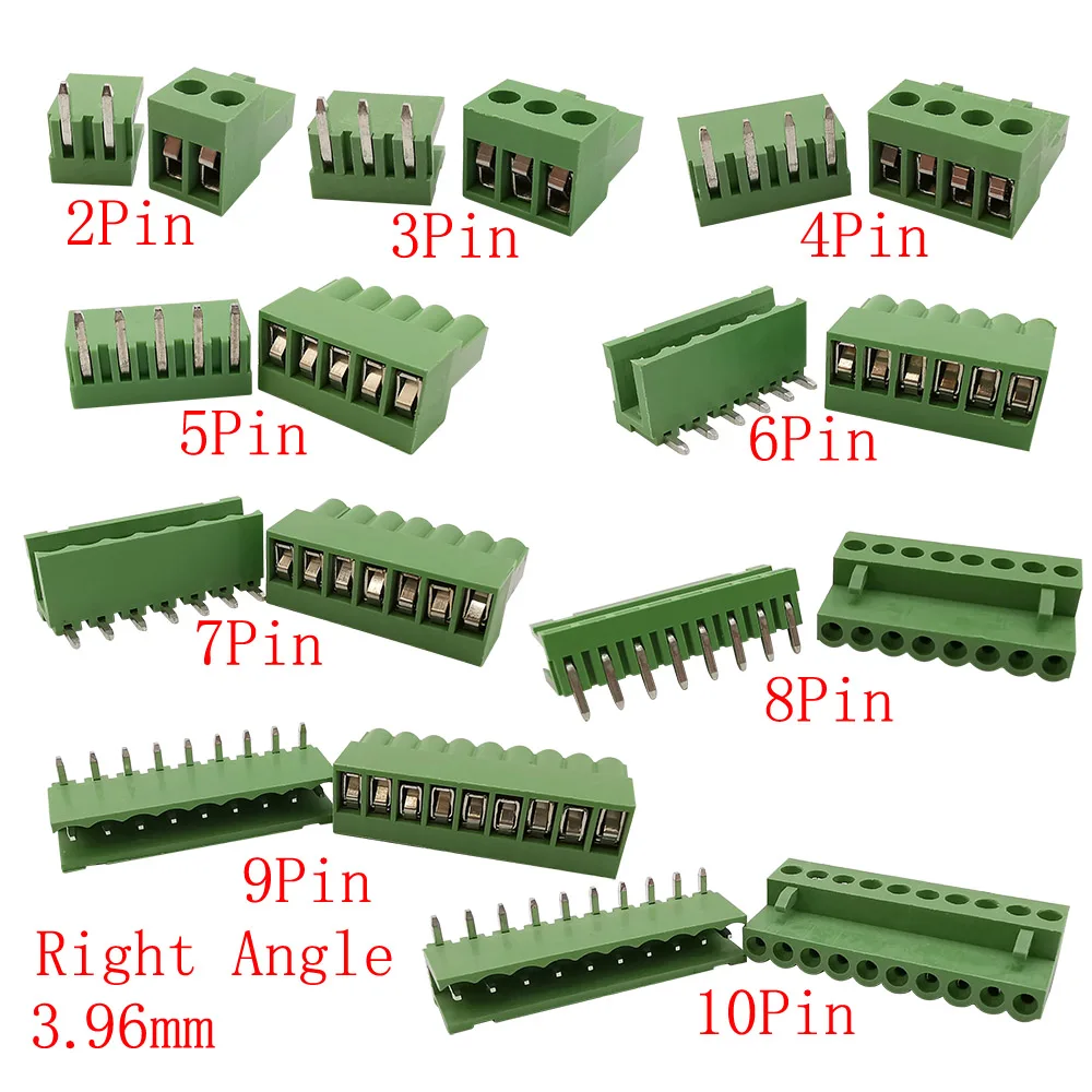 5Pair Pitch 3.96mm PCB Screw Terminal Block Connector 2 3 4 5 6 7 8  9 10 Pin Header Right Angle / Straight Screw Terminals