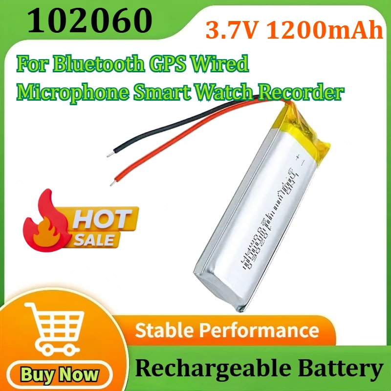 

Upgraded 3.7V 1200mAh 102060 Lithium Polymer Lipo Rechargeable Battery for Bluetooth GPS Wired Microphone Smart Watch Recorder