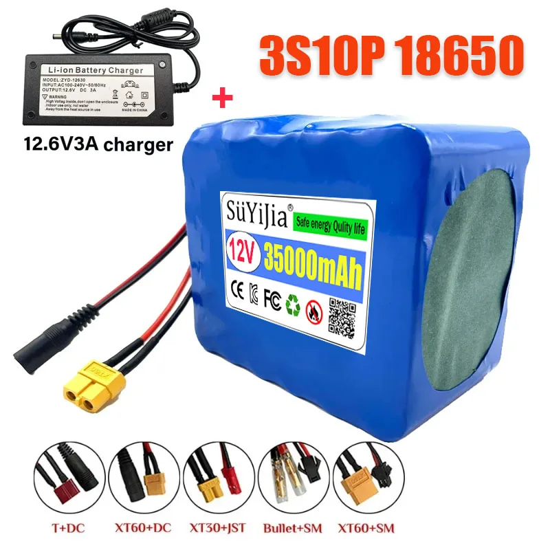 

Новый литий-ионный аккумулятор 18650 11,1 В, 12 В, 35000 мАч, 3S10P с BMS для приманки, лодки, резервный источник питания, динамик камеры видеонаблюдения