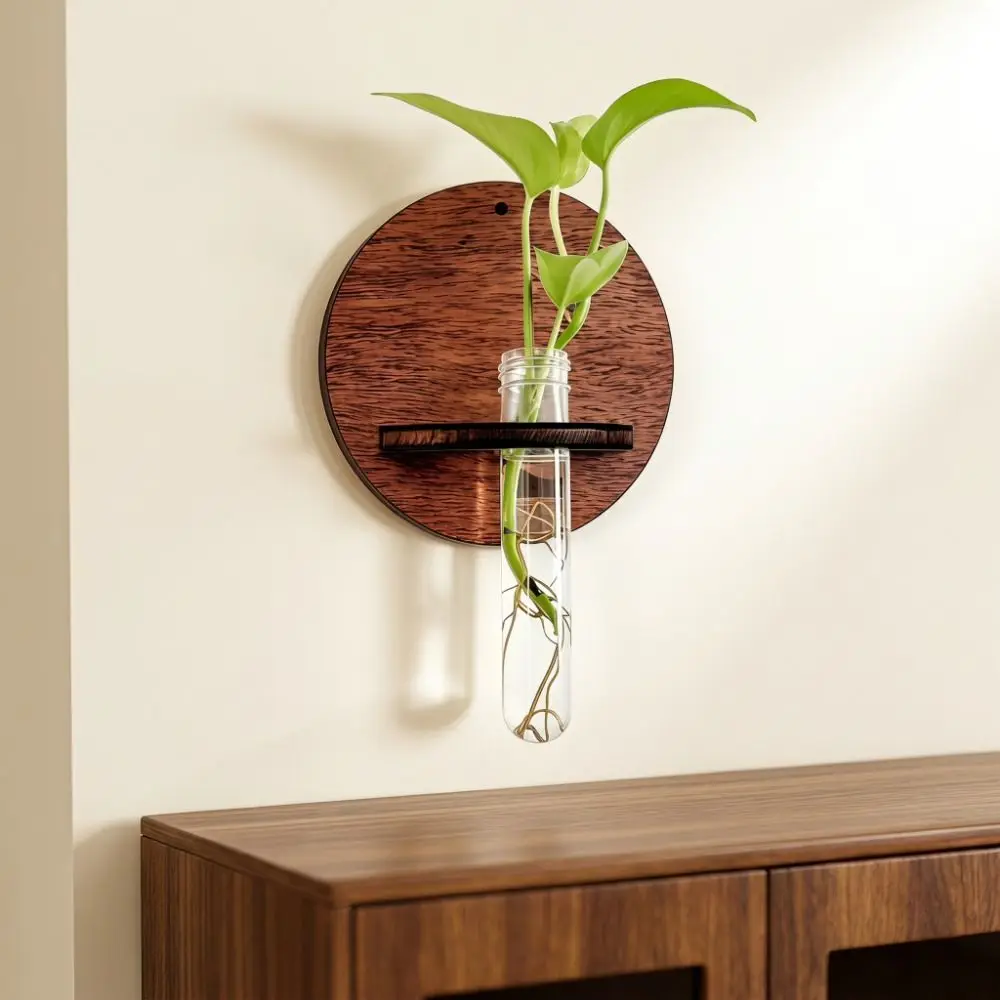 Minimalist Wooden Hydroponic Planter Shelf Vase Home Ornaments Planter Holder Retro Round Flower Pot