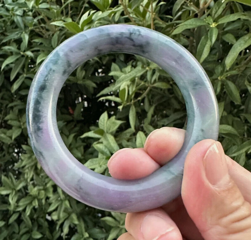 Round rod Natural Grade AAA Icy Green Lavender Jade jadeite bracelet Bangle 57mm