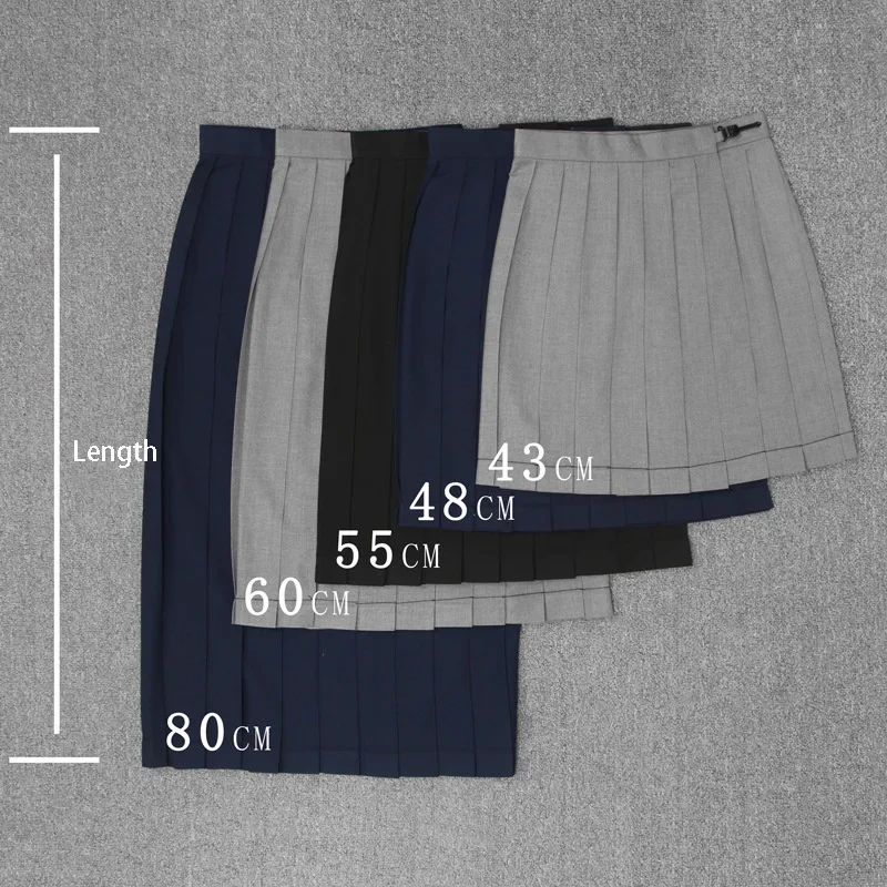 Abiti da scuola giapponese Abito da marinaio Gonna a pieghe tinta unita Uniformi Jk College Costume da scuola media Nero Blu Grigio 43-80 cm di lunghezza