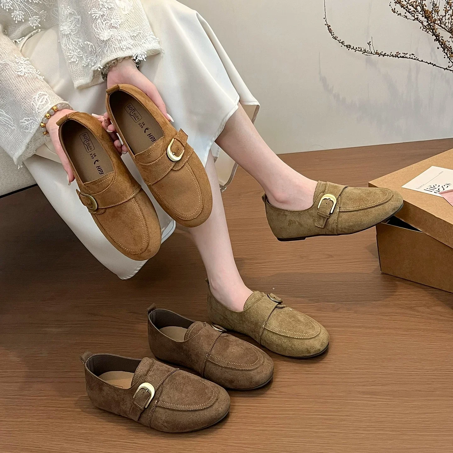 Retro Fashionable Women's Slip-On Loafers Spring Autumn New Casual Bean Bean Shoes Single Shoes Glue Adhesive Rubber Outsole