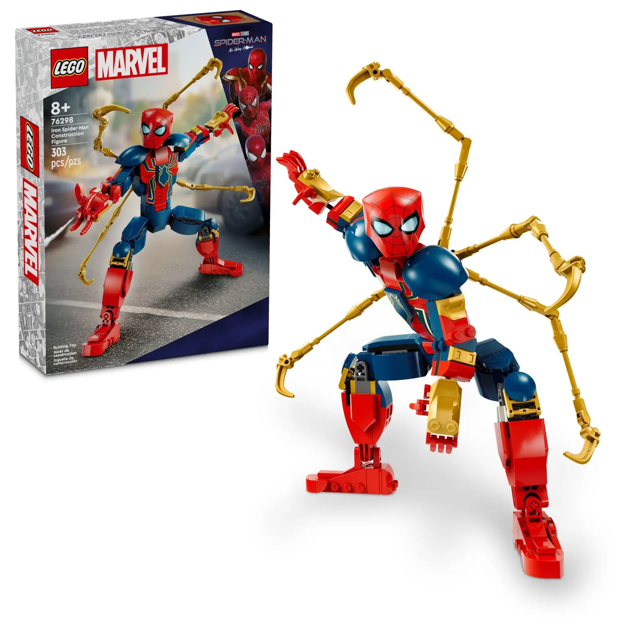 LEGO Marvel Iron Spider-Man Construction Figure, Super Hero Marvel Toy Posable Spider-Man Action Figure with Armor 76298