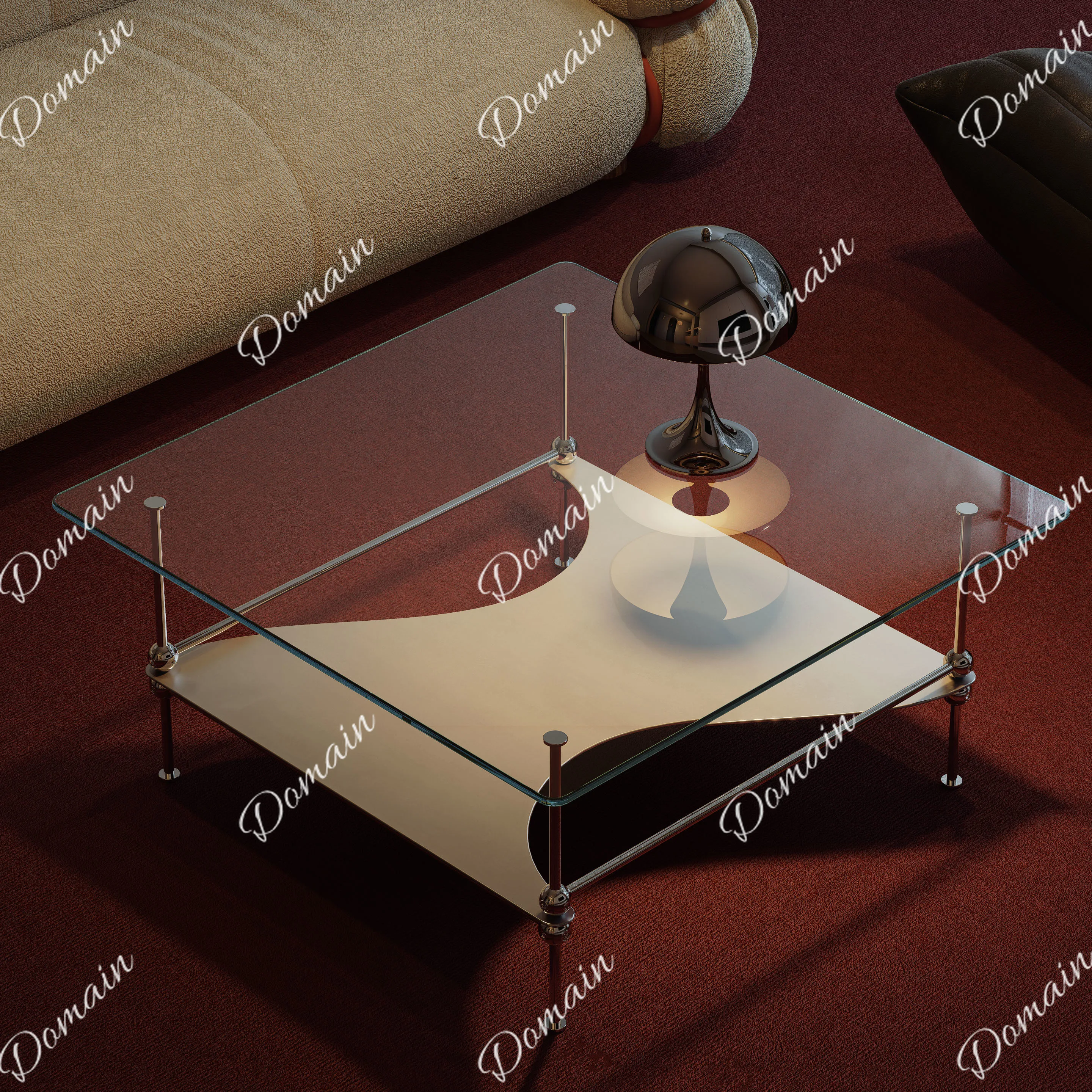 Original Arc Stacked Square Coffee Table Tempered Glass Metal Minimalist Bauhaus Style Side Table