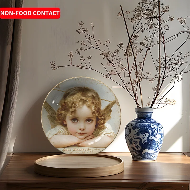 1pc Cute Bow Girl Ceramic Decorative Plate - Non-Food Contact Artistic Home Wall Decor for Living Room, Bedroom, Study -