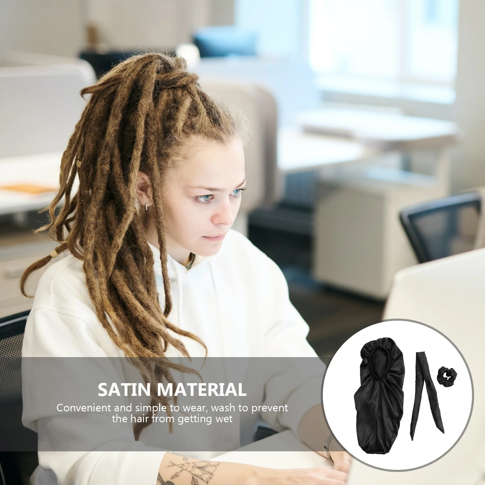 

3Pcs Women Night Sleeping Cap Satin-Made Elastic Band Bonnet for Daily Wear Face Washing Bathing Skincare Oil Water Protection