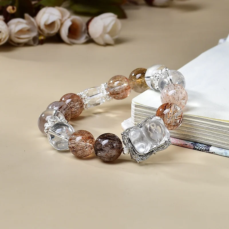 Natural black ultra-bear-shaped sugar cube bracelet, fashionable and versatile