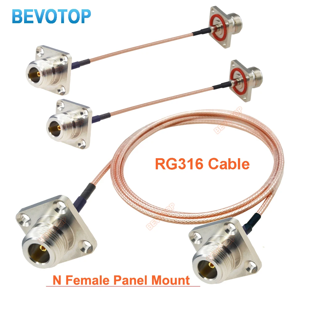 1PCS N-Type Panel Mount Female to Female RG-316 Cable Adapter 50 Ohm Low Loss RF Coaxial Antenna Extension Jumper