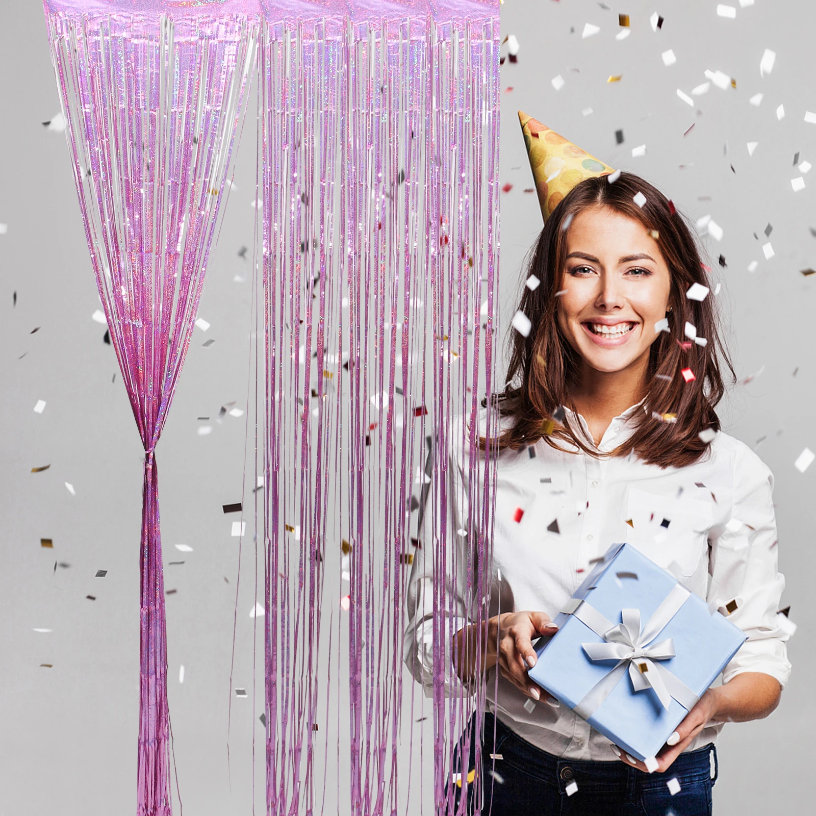 

2pcs Glitter Tinsel Curtains Fringe Backdrop Party Decoration Streamer Curtain For Birthday Festival Disco Decoration Props