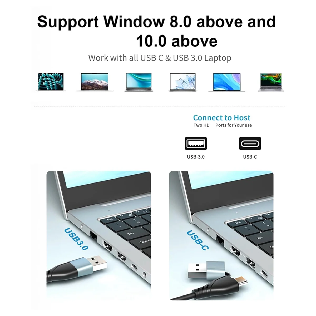 Adaptador eficiente compatível com USB 3.0 para Dual HDMI para 2 monitores