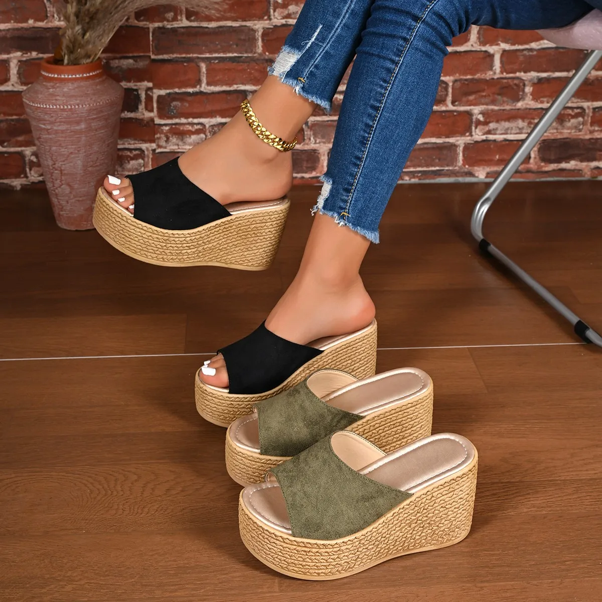 2026 Neue Sommer Damen Sandalen Peep-Toe Schuhe Damen High-Heel Pantoletten Slides Damen Casual Keilabsatz Sandalen für Damen