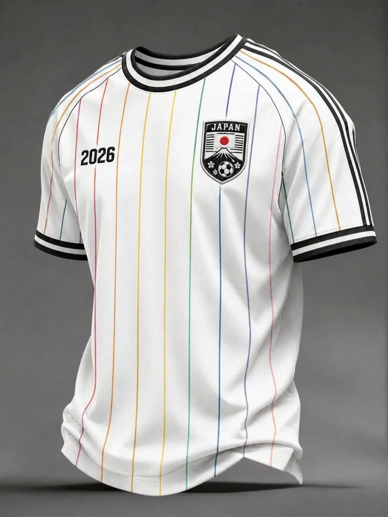 Japan National Football Team T-Shirt – Featuring the team crest with Mount Fuji, cherry blossoms, and the rising sun flag; ideal