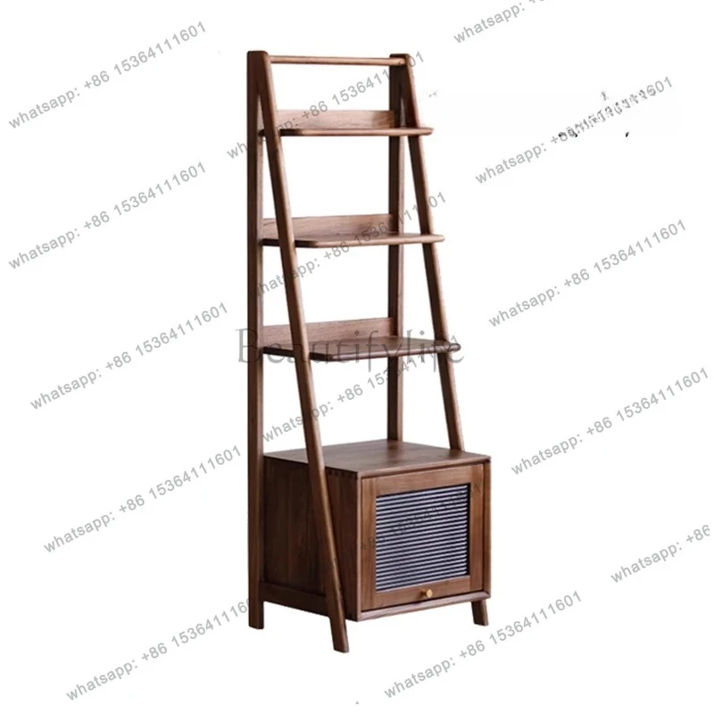 solid wood bookshelf Floor shelf Locker integrated against the wall Small apartment sofa side cabinet Picture book rack