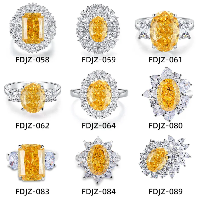 Copper electroplated gold is hot-sellingS925Silver-yellow zircon wedding ring for women, ice-flower cut square high-carbon diamo
