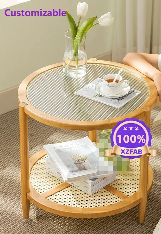 Factory Direct 2026 Round coffee table tea table living room household tea table light luxury modern small apartment solid wood