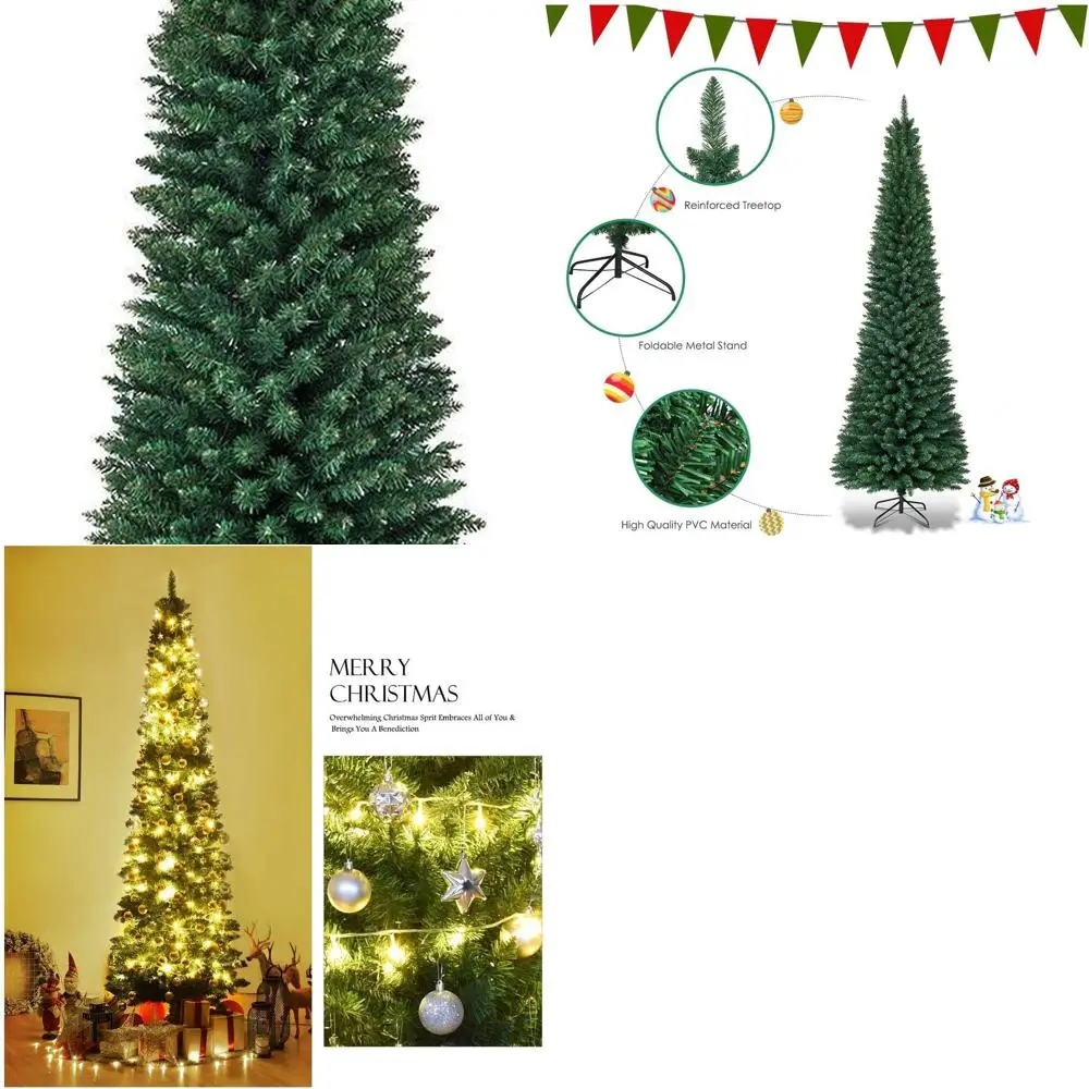 

Элегантная 9-футовая шарнирная рождественская елка из зеленой сосны с металлическим основанием — идеально подходит для домашнего и делового праздничного декора