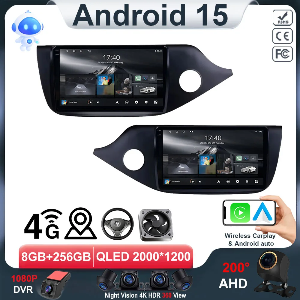 Android 15 Carplay For Kia CEED 2 JD 2012 - 2018 Car Radio Stereo Multimidia Player GPS Bluetooth DSP 2din Stereo QLED Screen