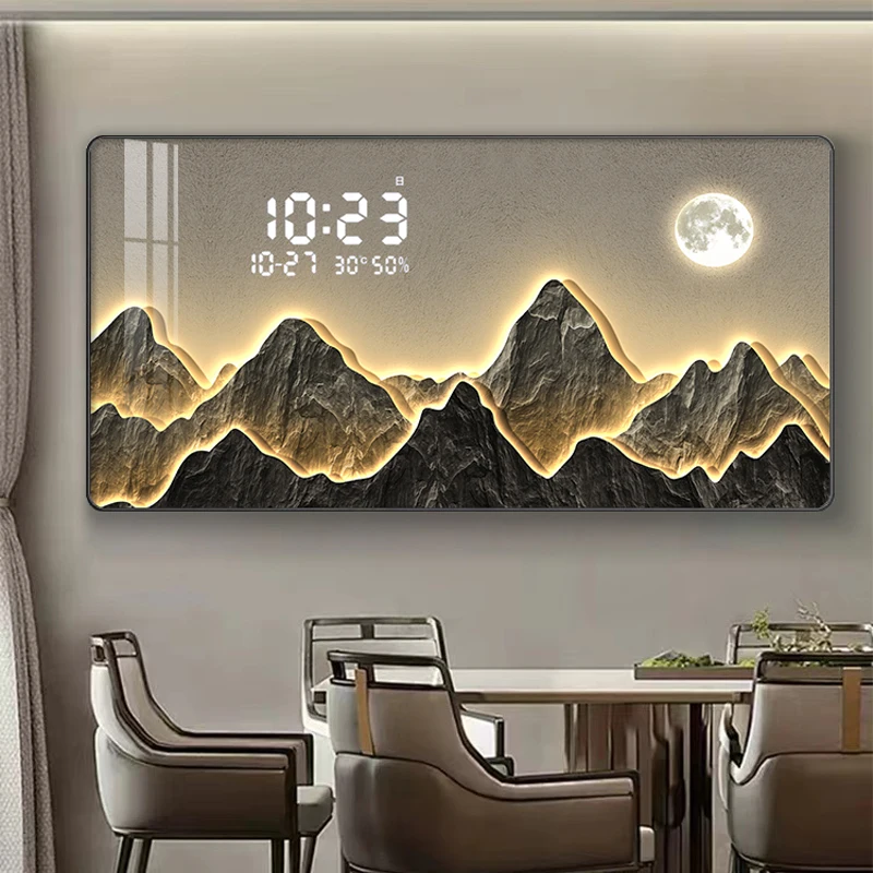Modern light luxury wall clock living room new dining room decorative painting digital display perpetual calendar silent clock