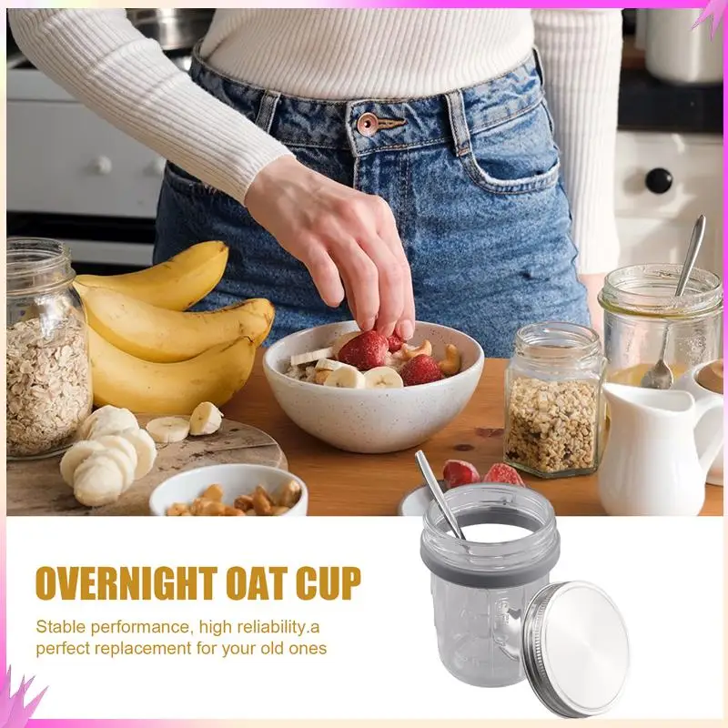 

B50C Mason Jars For Overnight Oats 4 Pack 350Ml Overnight Oats Jar With Spoons & Airtight Stainless Steel Lids Breakfast Pots