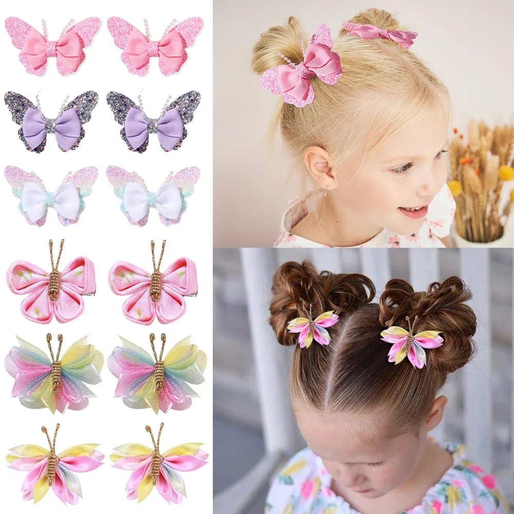 2pcs/lot Exquisite Bow Hairclips with Sequin Hair Bangs Hair Pins Girls Kniting Hairgripes Cute Barrettes Kids Hair Accessories