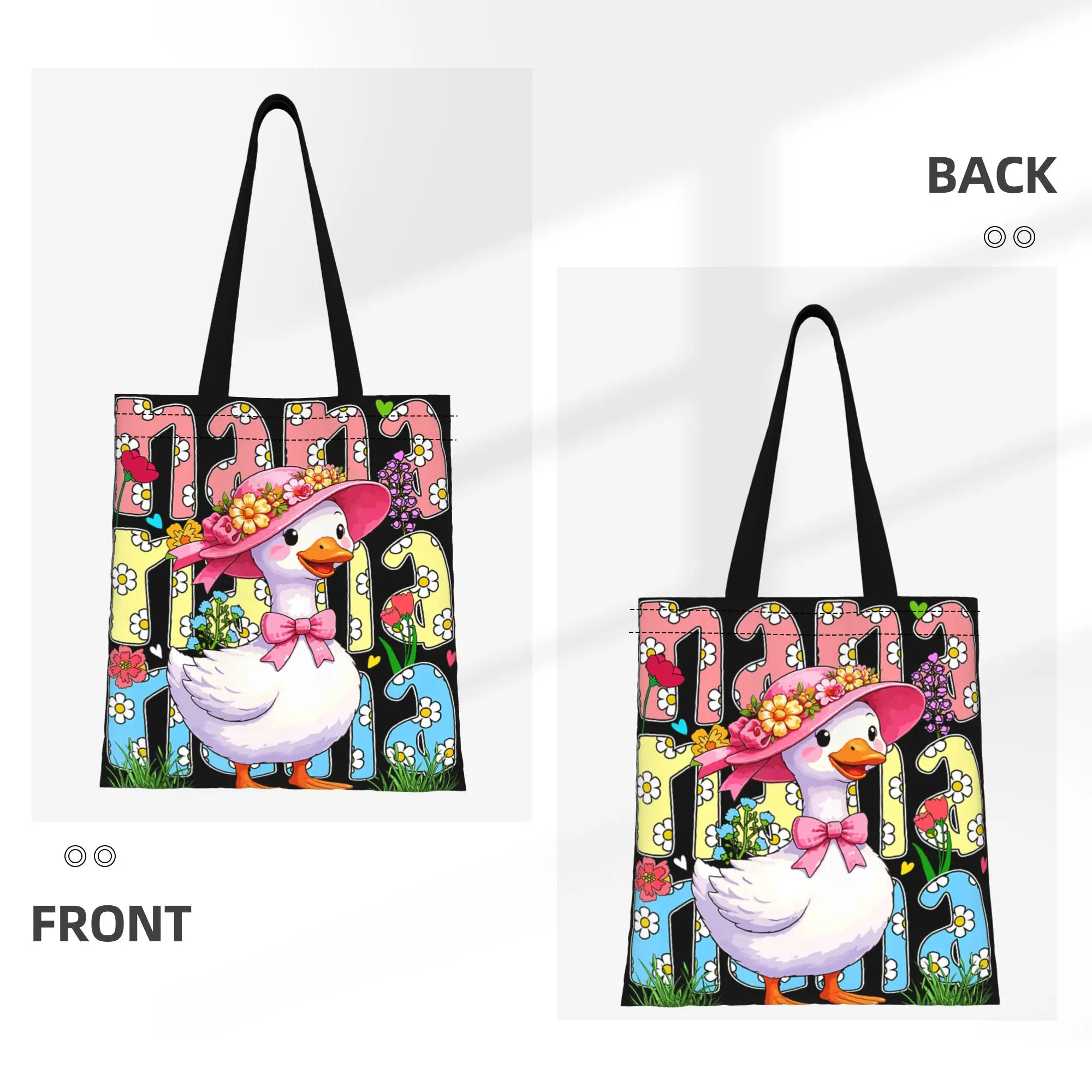 1PC Large Capacity Colorful Floral Goose  Mother's Day Gift Canvas Tote Bag Foldable Chic Pattern No Closed Design
