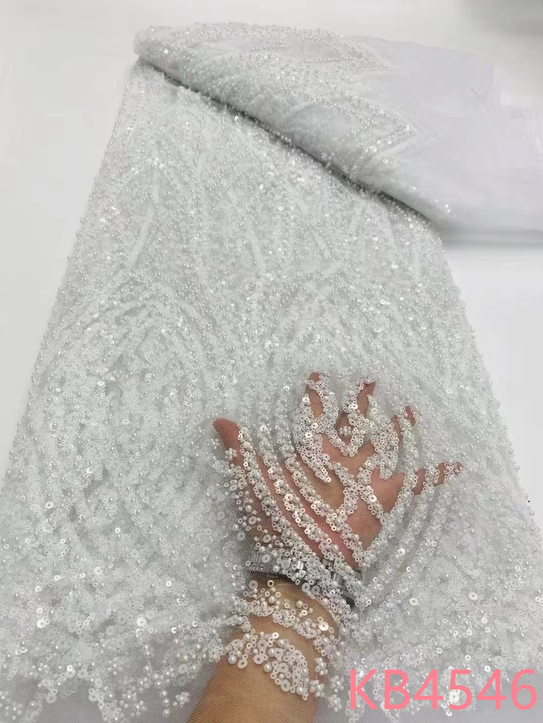 

Latest Beaded Bridal Lace Fabrics 2025 High Quality Sequins French Mesh Tulle Lace Fabrics With Sequence For Sewing KB4546