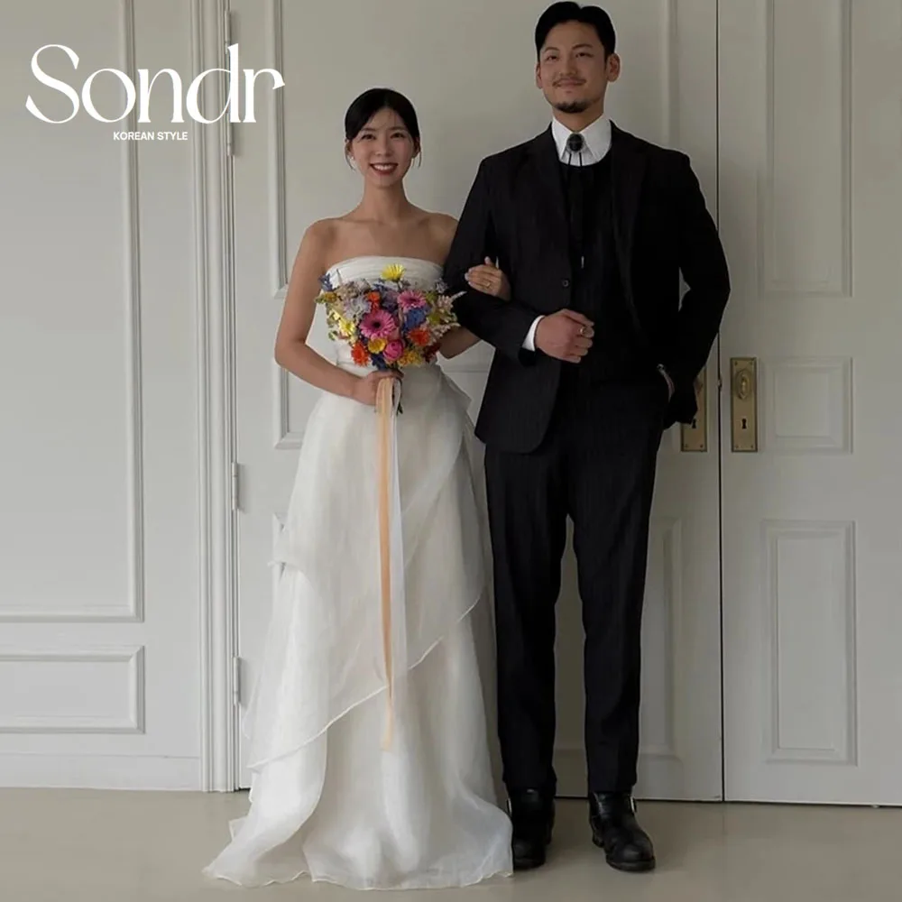 Sondr Fairy Silk Organza Wedding Dresses Korean Customized Strapless A Line Elegant Wedding Snap Dresses Reception Dresses 2025