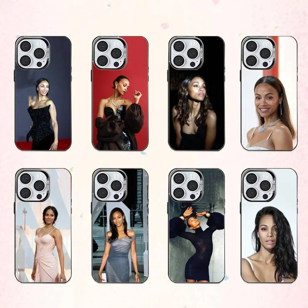 

Super P-Popular Z-Zoe S-Saldana Phone Case For iPhone17,16,15,14,13,12,11 Plus,Pro Max Colored Silver Plated Inside Cover