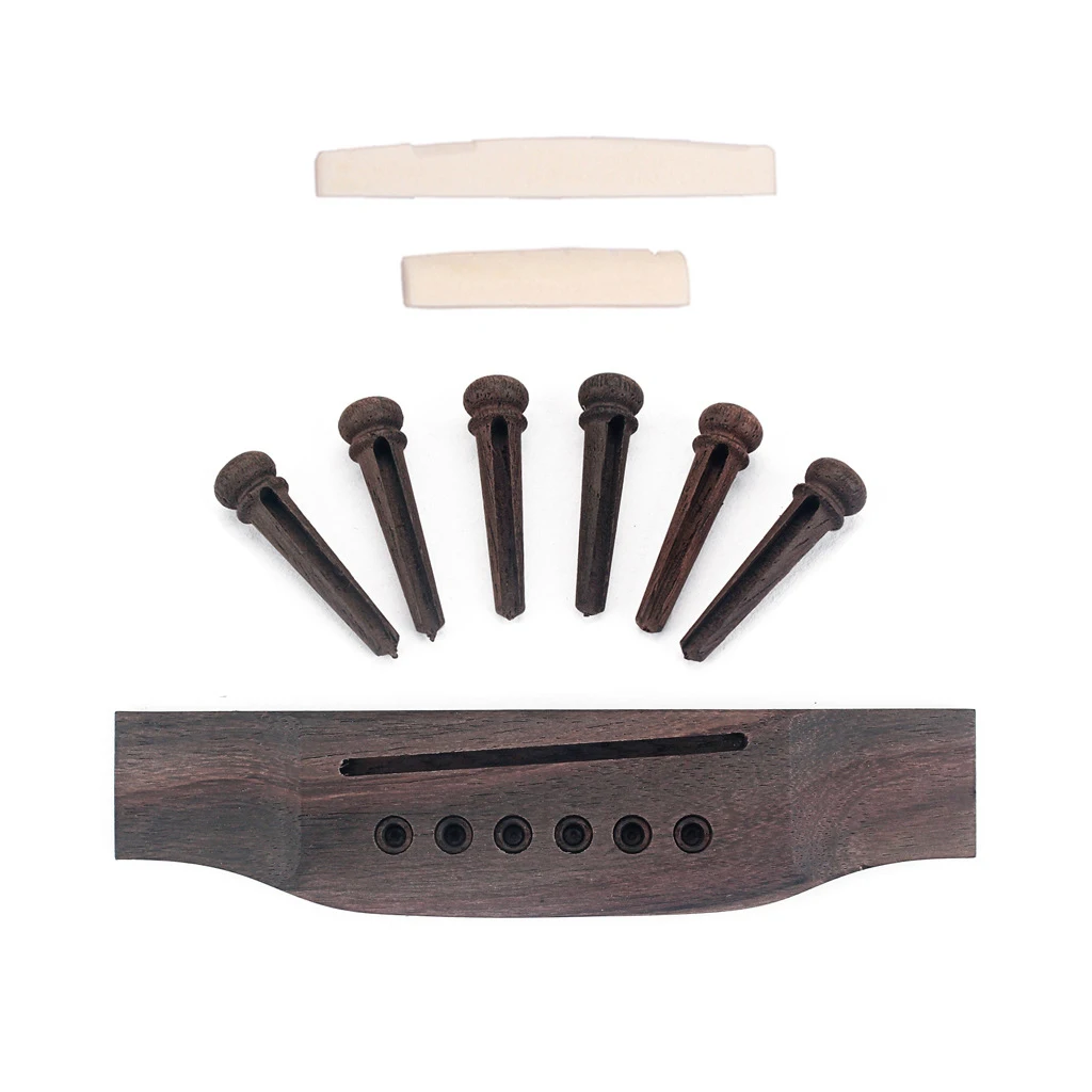 Acoustic Guitar Replacement Set Ebony Bridge End Pins Bone Saddle & Nut and wood Bridge Parts