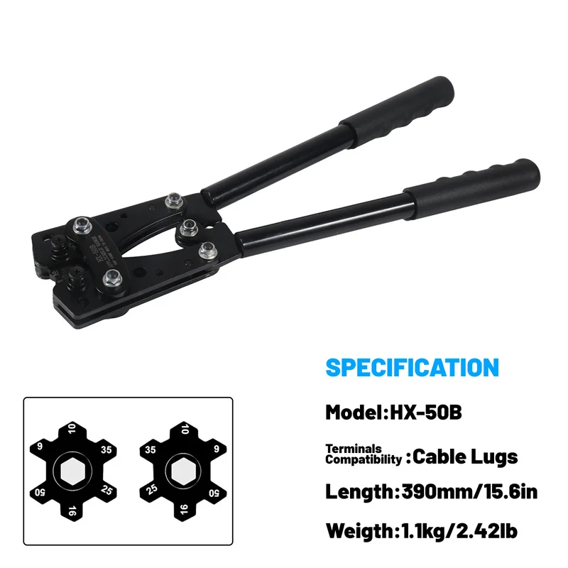 HX-50B 6-50mm² Batteriekabel-Crimpzange für AWG 10-1/0 Hochleistungs-Kabelschuh-Rohrklemmen-Crimpwerkzeug Sechskant-Crimpzange – Detail 6