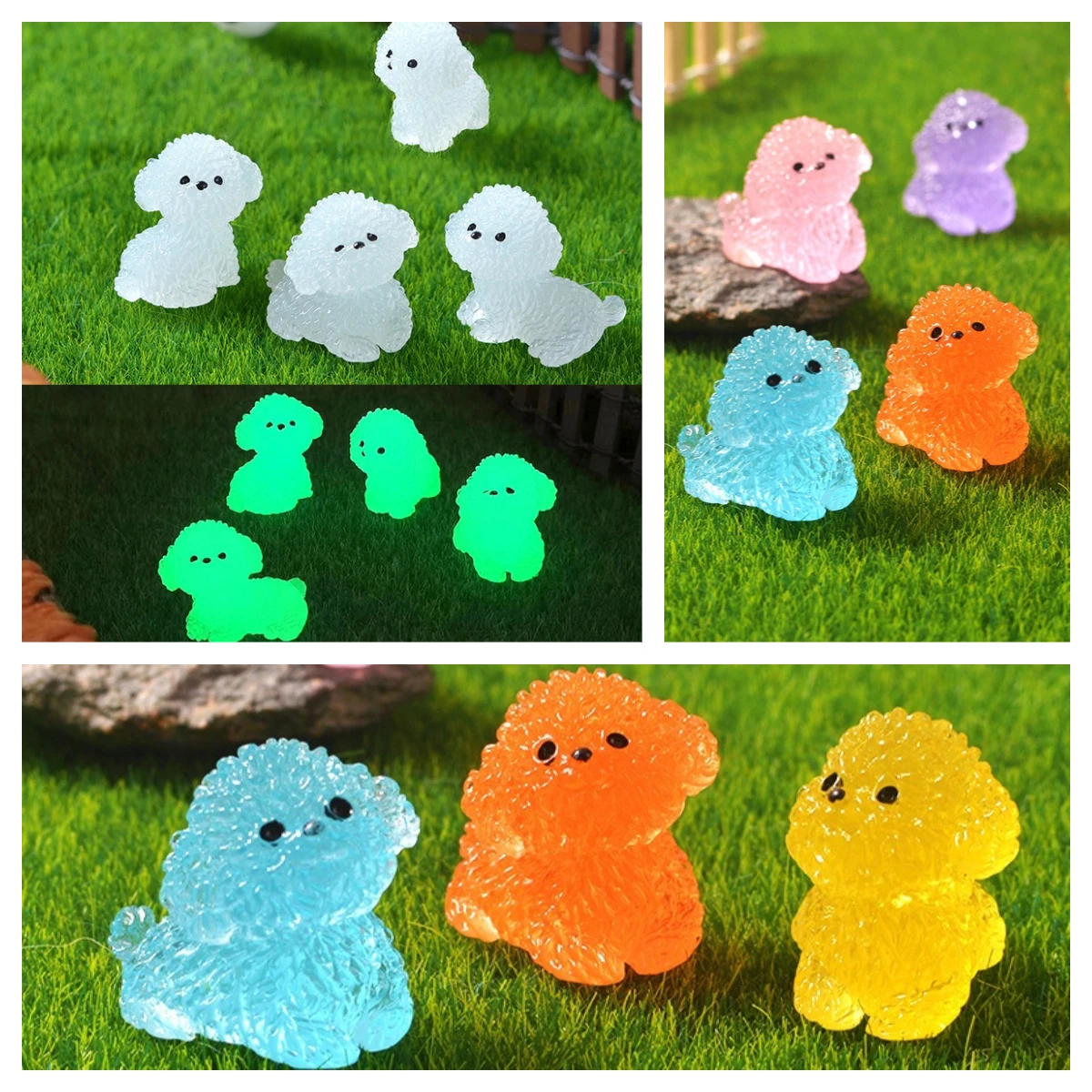 

Mini Luminous Cute Bichon Frise Dog Figurines Miniature Craft Fairy Garden DIY Kids Bedroom Living Room Car Ornament Desk Decor