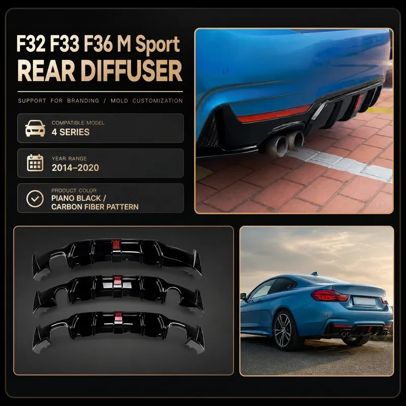 For BMW 4 Series F32 F33 F36 M Sport Rear Bumper Lip Diffuser 2014-2020 Body Kit Tail Spoiler Trim Modification Accessories