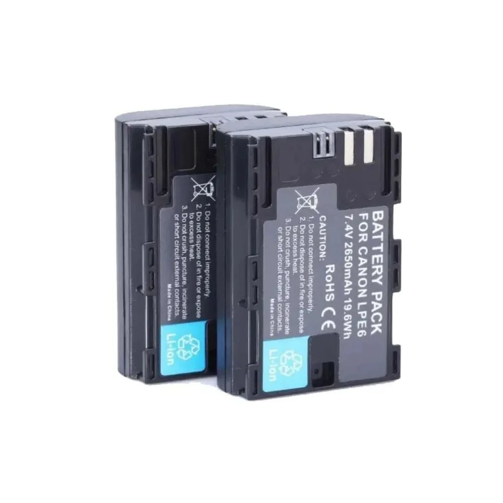 LP-E6 2650mAh 7.4V Lp-e6 E6N Battery + LED Dual Charger for Canon EOS 5DS 5D Mark II 5D Mark III 6D 7D 70D 80D Camera Battery