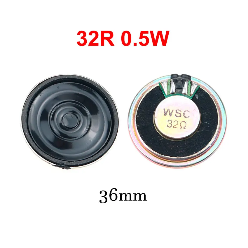 YuXi-altavoz ultradelgado de 32 ohmios, 0,5 W, 0,5 W, 32R, diámetro de bocina 23mm, 28mm, 36mm, 40mm, 50mm, 57mm, 1 unidad