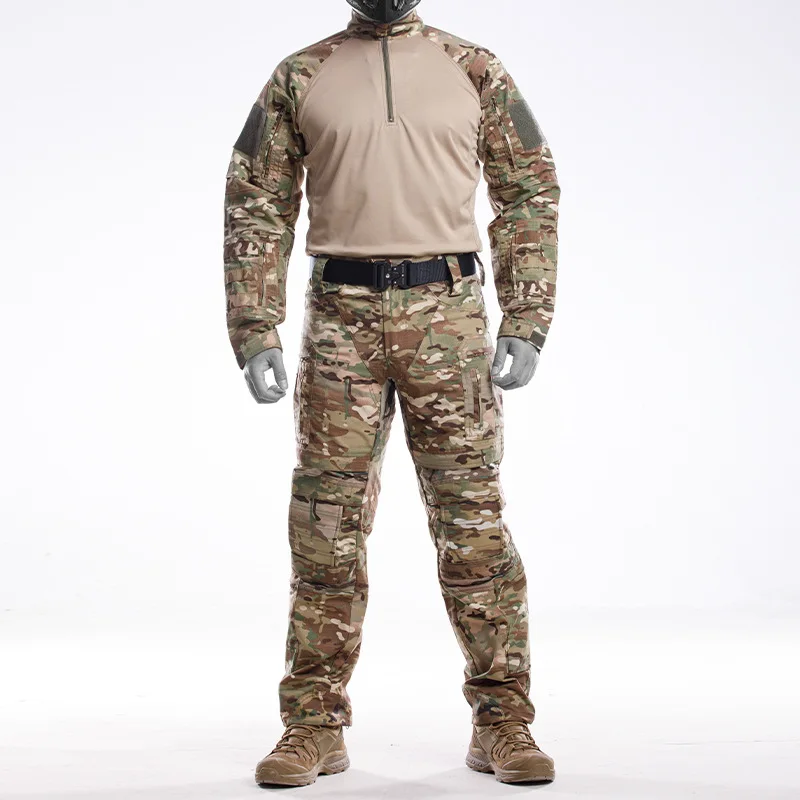  Tactical Sets Men Camouflage Multi-pocket UFS Training Suits Breathable Quick-dry Long Sleeved T-shirt Knee Pad Pants