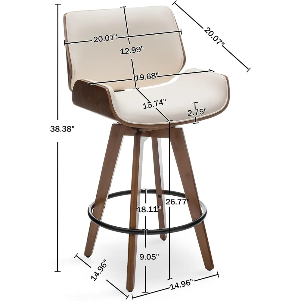 Counter Height Modern Swivel Barstools Bar Stools, 26" 360 Free Swivel Upholstered Bar Stool with Back Wood Legs