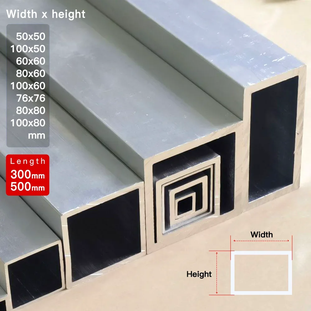 

Aluminium alloy square tube Height 50-100mm length 300 500mm Square profile DIY decoration Aluminum square tube Hollowtube